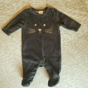 SEED NB Grey Velour Cat Romper